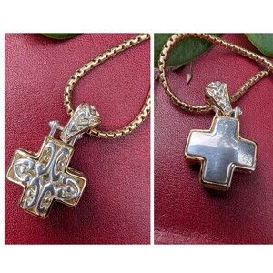 Vintage Double Sided Cross Necklace By Marie Jennifer, Gold Monet Chain
